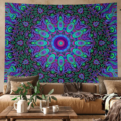 PSYHILAR Blacklight Mandala Tapestry for Bedroom, Psychedelic Black Light Posters for Adults and