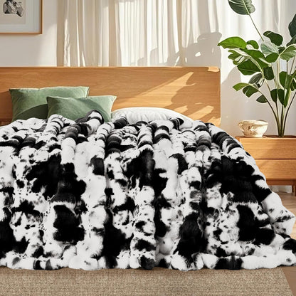 Touchat Cow Print Blanket for Couch, Faux Fur Throw Blanket, Super Heavy Warm Cozy Blankets for Bed