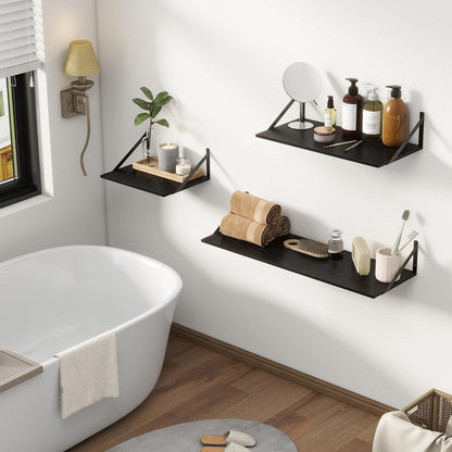 Fun Memories Deep Floating Shelves for Wall, 12 Inch Deep Black Floating Shelves Set of 2, 16" W x