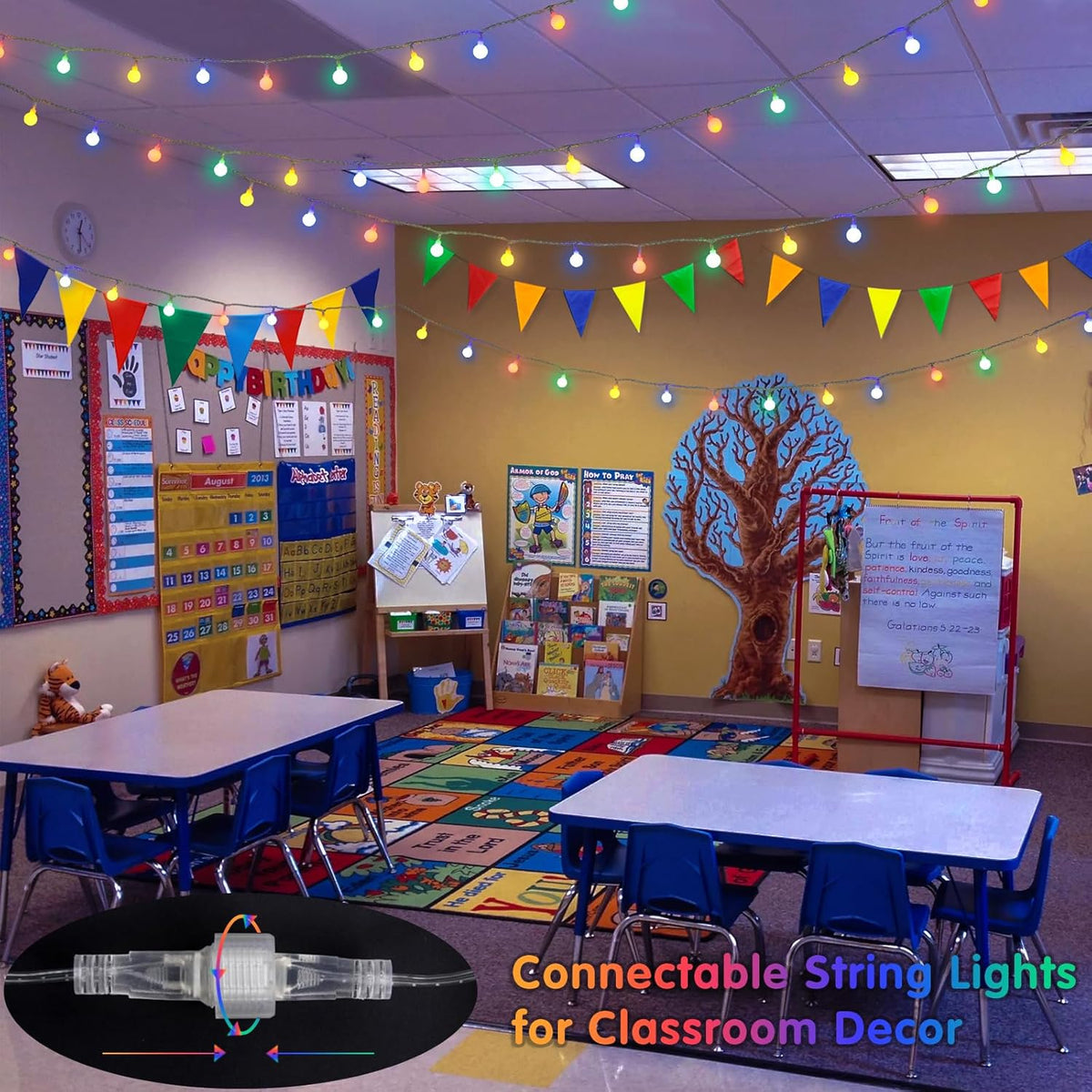 JMEXSUSS 100 LED Connectable Christmas String Lights Indoor Plug in, 33ft 8 Mode Globe String