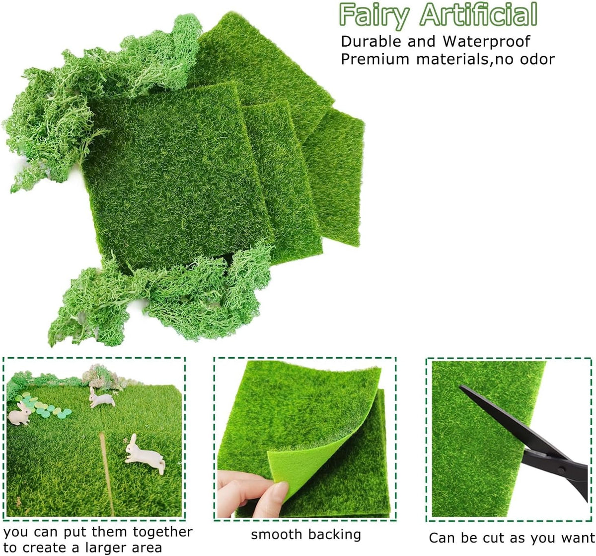 Miniature Garden Accessories, 36Pcs, 6in x 6in Fairy Artificial Grass, Fake Moss, Mini Fairy Garden