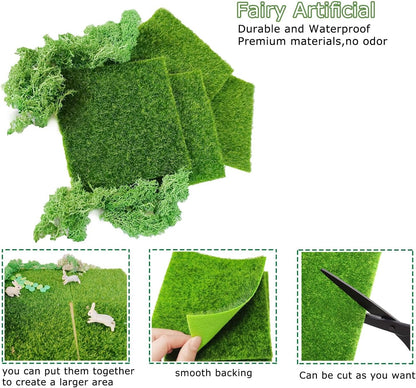 Miniature Garden Accessories, 36Pcs, 6in x 6in Fairy Artificial Grass, Fake Moss, Mini Fairy Garden