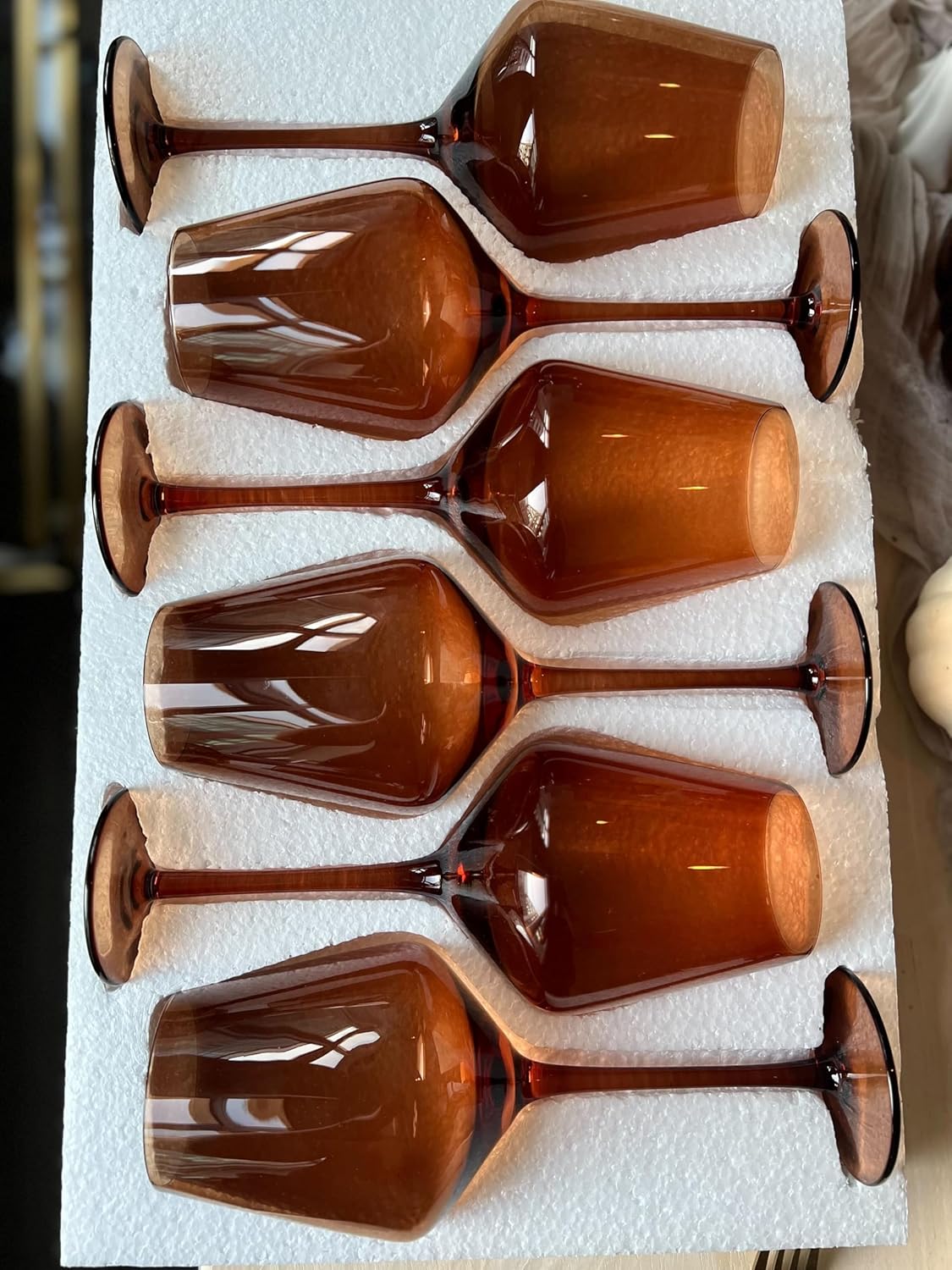 Saludi Original Dark Orange Leaf Wine Glasses, 16.5oz (Set of 6) Stemmed Single Color Rust