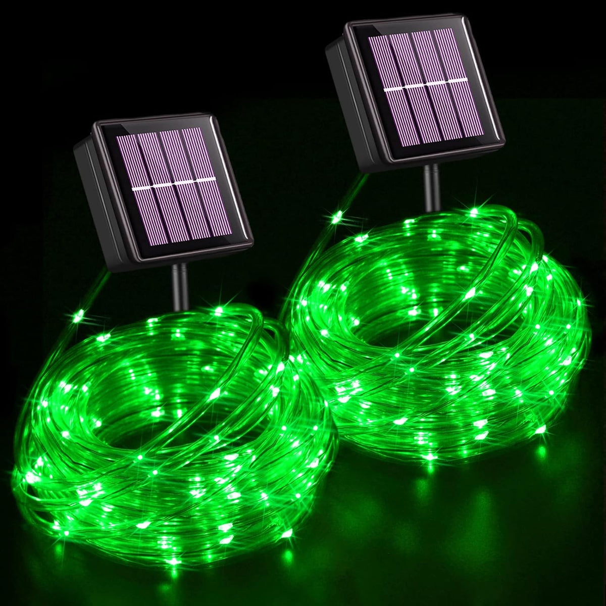 YEGUO 2 Packs Each 33ft 100 LED Solar Rope Lights Outdoor Waterproof, Green String Lights for