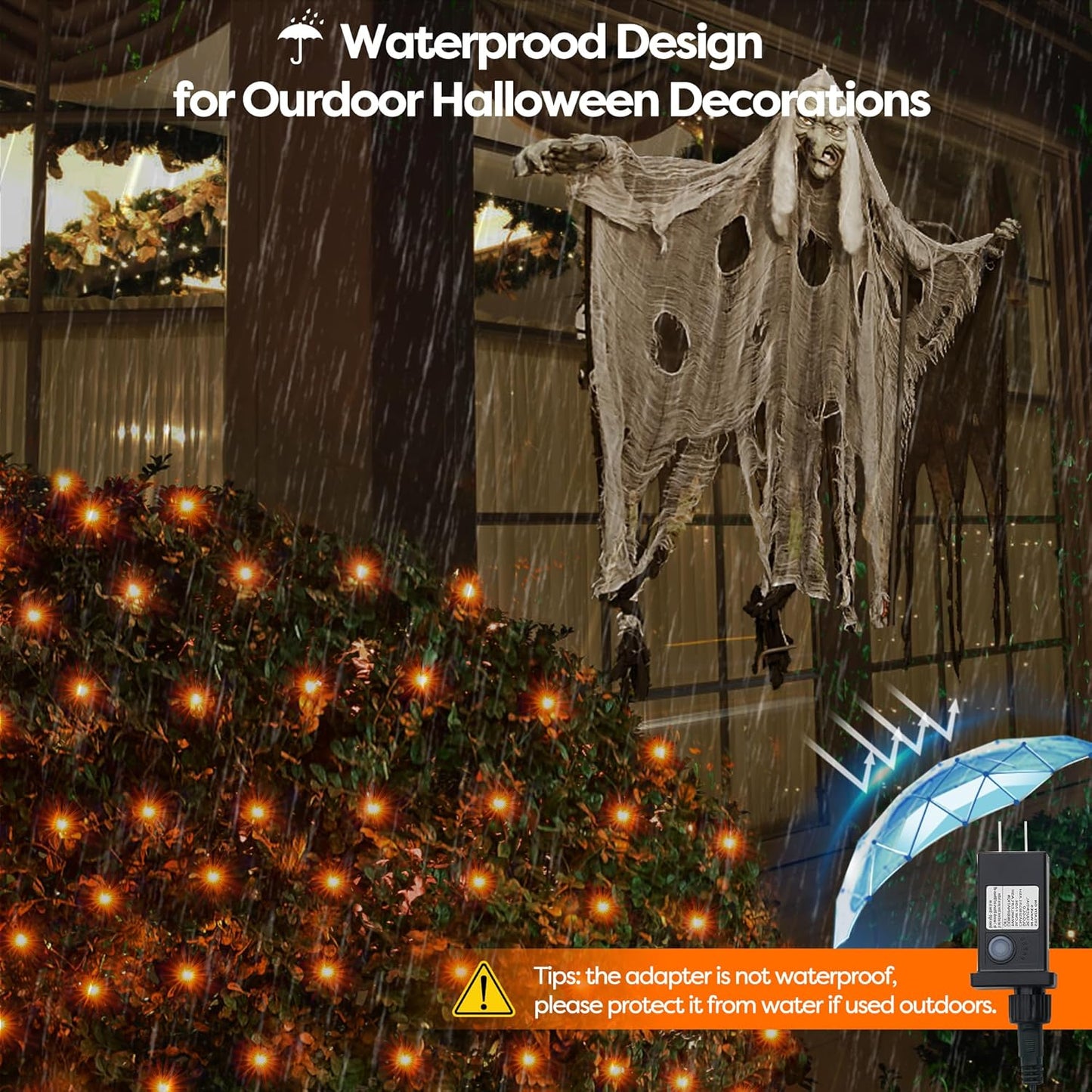 WBao Halloween Lights Outdoor 200LED F8 Big Bulbs, 8.4ft x 5.2ft Halloween Net Lights with 8 Modes