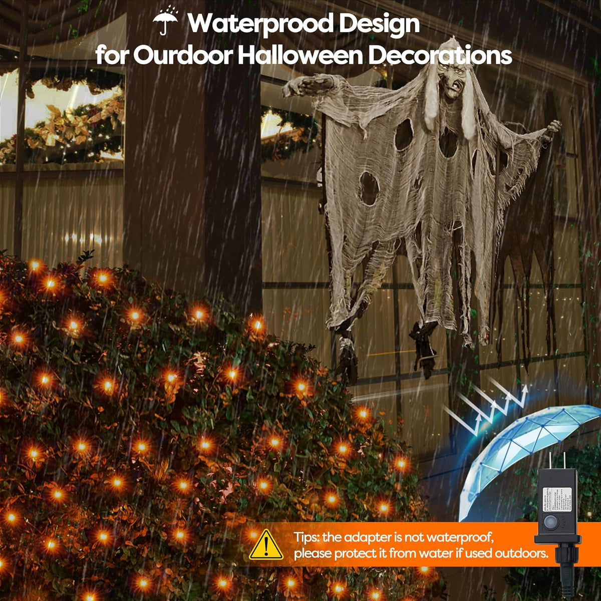 WBao Halloween Lights Outdoor 200LED F8 Big Bulbs, 8.4ft x 5.2ft Halloween Net Lights with 8 Modes