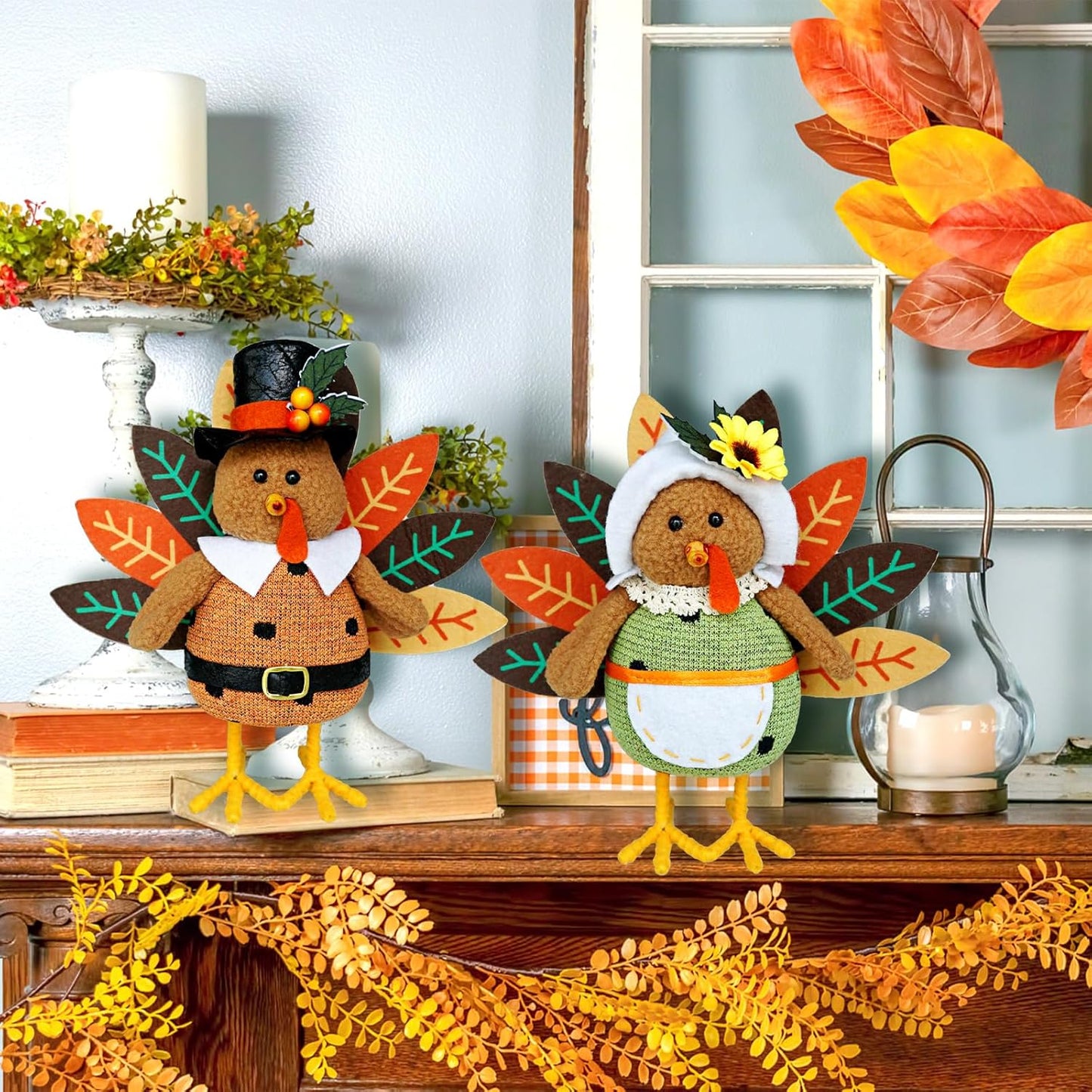 CRCZK Thanksgiving Turkey Decoration Fall Harvest Tabletop Decor Standing turkey with Dangling