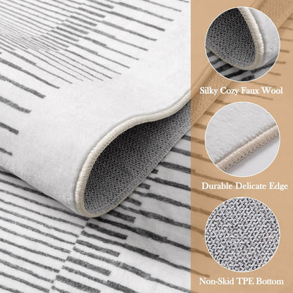 Wonnitar Washable Striped Runner Rug 2'6"x8', Non-Slip Berber Stripe Hallway Runner, Low Pile