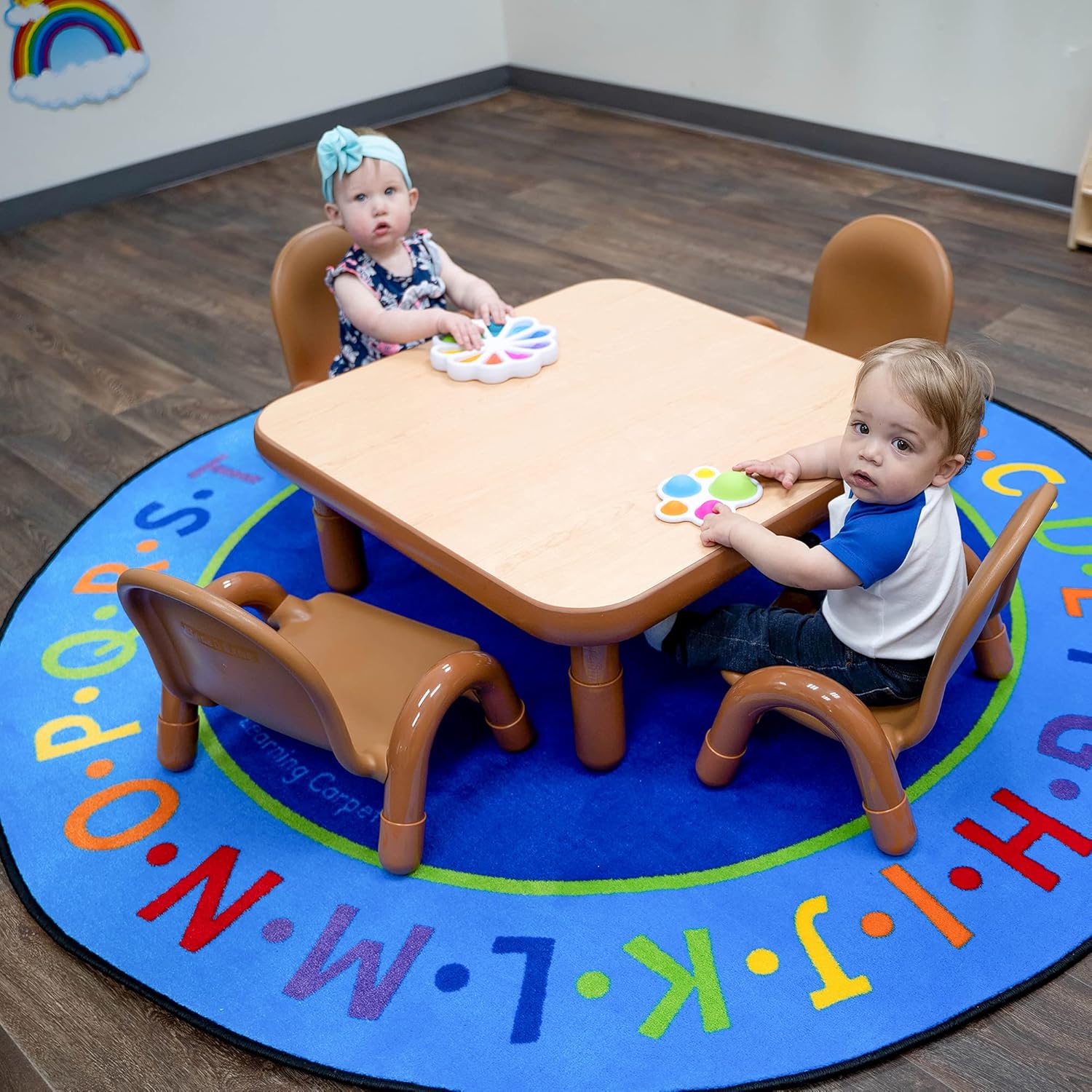 Children’s Factory Baseline Toddler Square Table and Chairs Set, Natural Wood – Includes One 30”