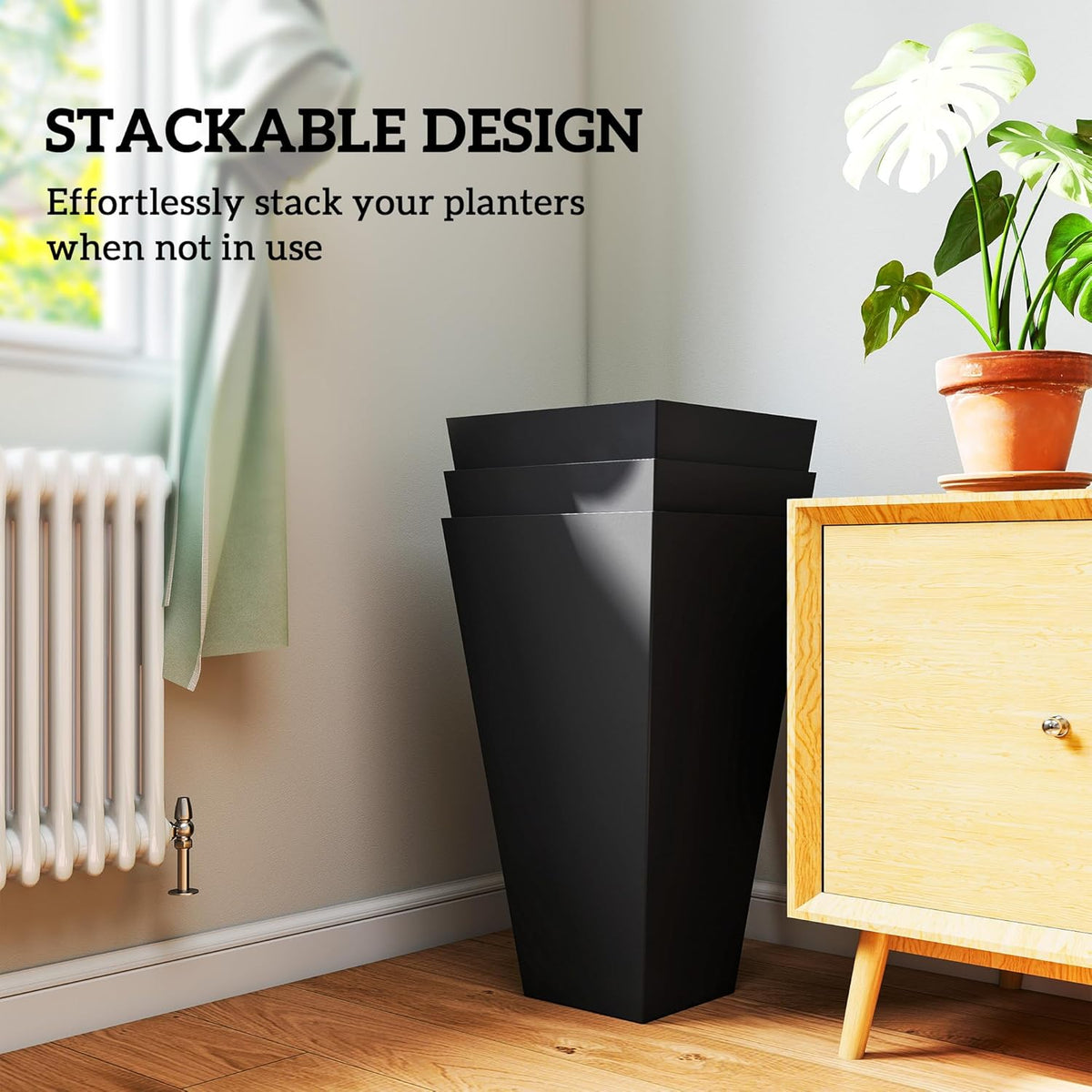 Outsunny Tall Planters for Outdoor Plants Set of 3, 28 in Taper Planters with Drainage Holes
