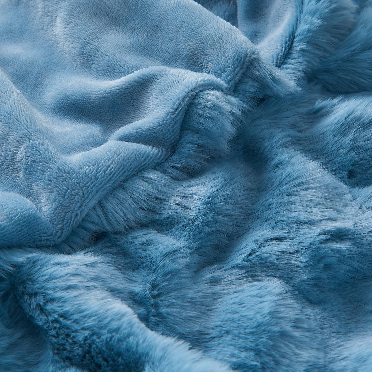 Lotus Karen Faux Fur Throw Blanket Sky Blue - Big Bubble Rabbit Fluff Blanket for Couch Bed