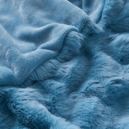 Lotus Karen Faux Fur Throw Blanket Sky Blue - Big Bubble Rabbit Fluff Blanket for Couch Bed