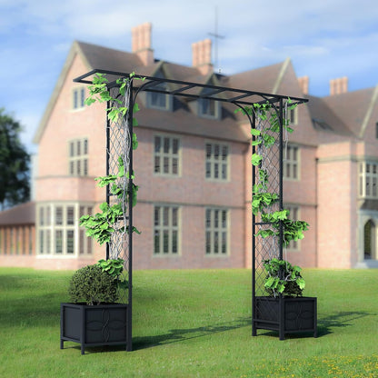 Zhongma Metal Garden Arbor with Planters, 83.5'' High x 90.5'' Wide, Outdoor Arch for Climbing