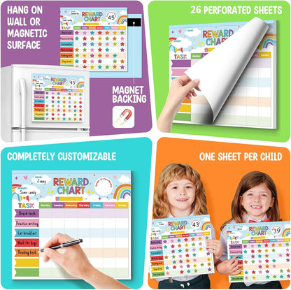 Reward Chart for Kids,Magnetic Behavior Chore Chart for Kids at Home,26 Rainbow Blue Chore