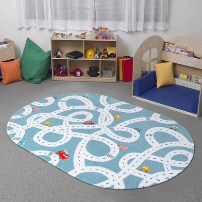 STARUIA Small Road Rug for Kids Room, 3'x5' Washable Kids Play Rug for Baby Nursery, Non-Slip Car