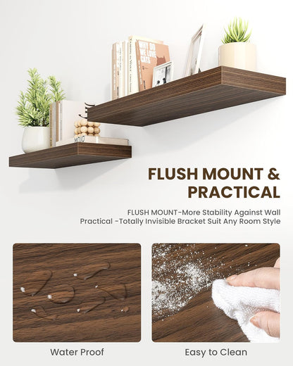Marsmiles 48" Floating Shelves for Wall, Wooden Shelves with Invisible Brackets Set of 2, Rustic