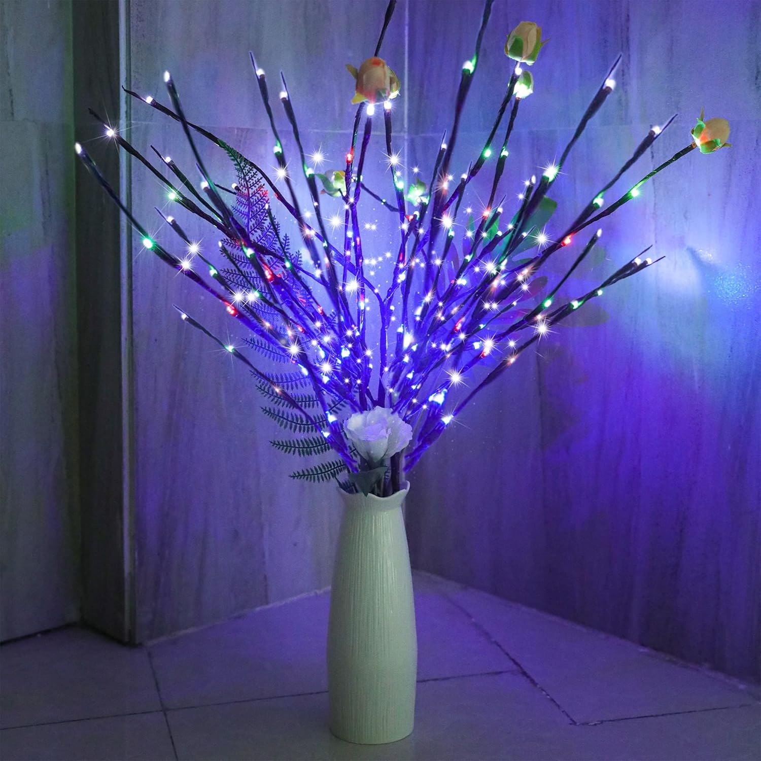 DK177 2 Pack Led Branch Light Battery Operated Lighted Branch Vase Filler Willow Tree Artificial