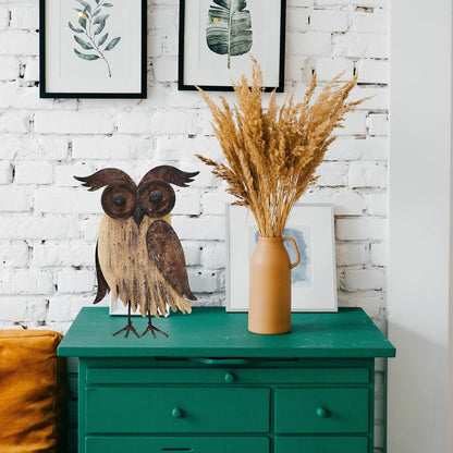 E-view Rustic Owl Figurines Decor Animal Statue for Home-Wooden Stand Owl Sculptures Decorations