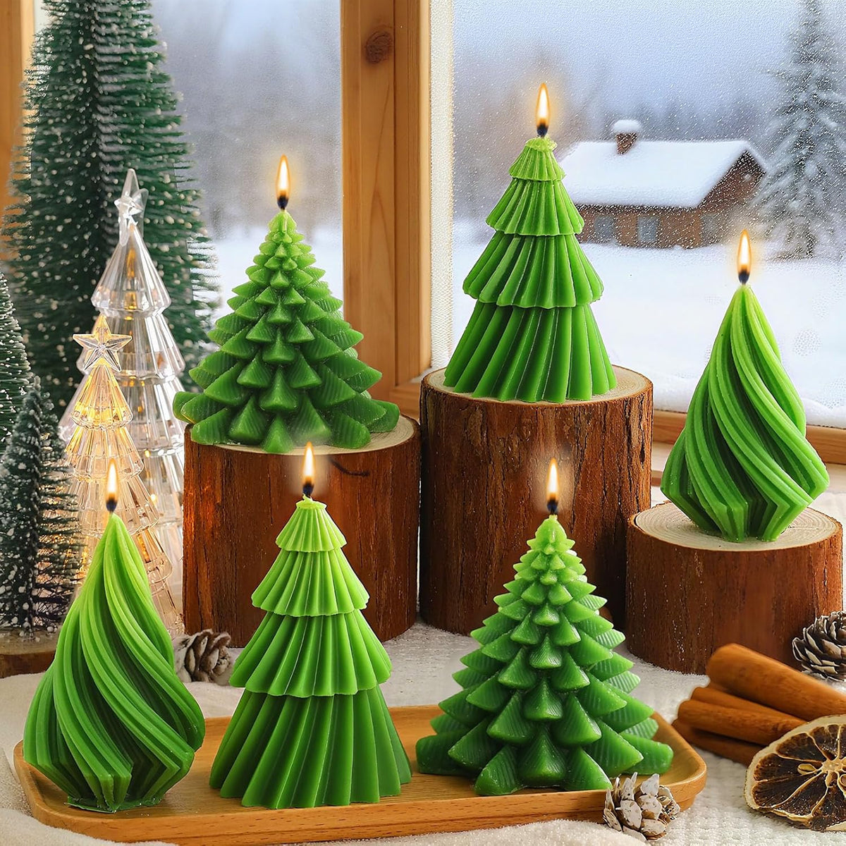 6 Pcs Christmas Tree Shaped Candles Xmas Wax Scented Candles Green Decorative Christmas Tree Gifts