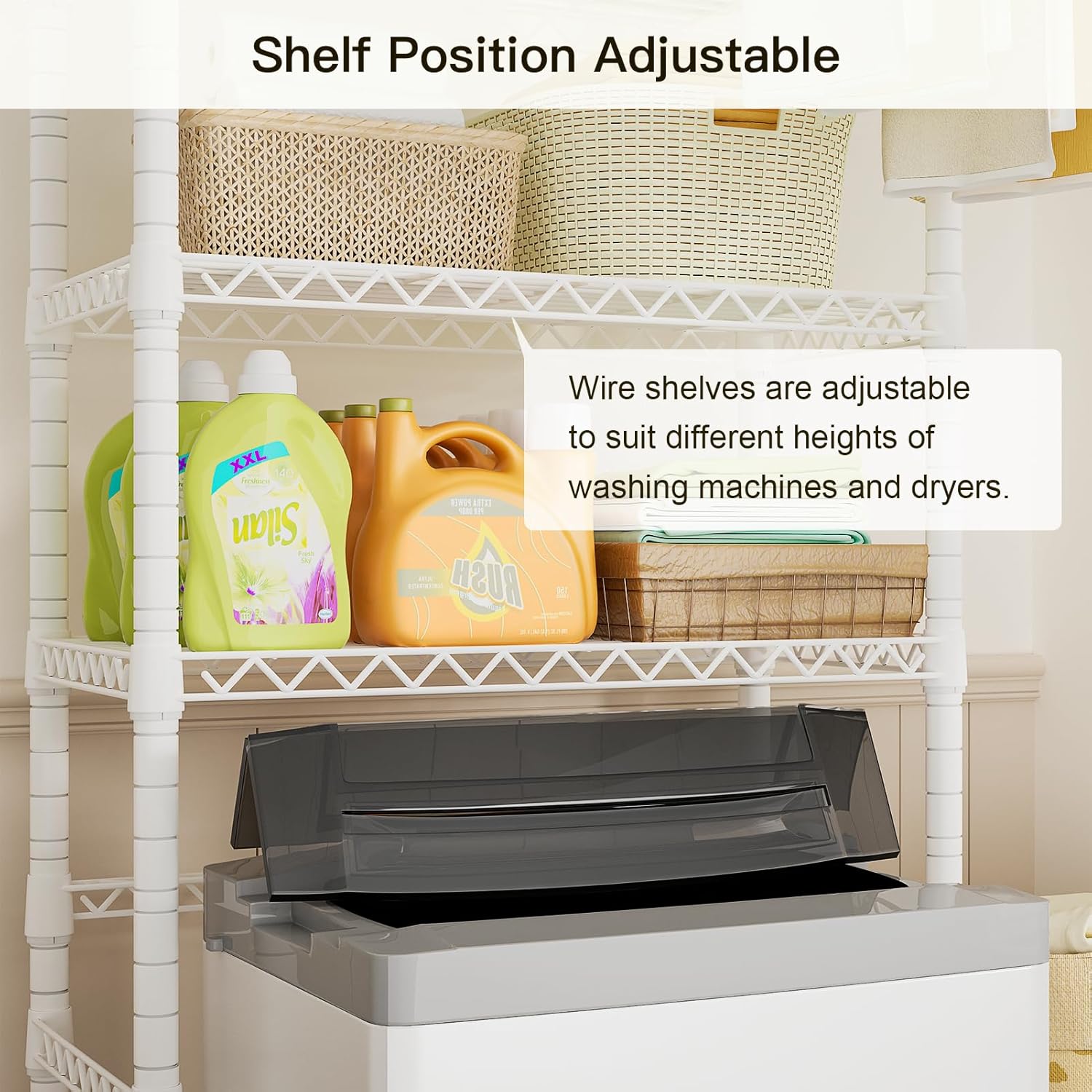 Ulif U11 Mini Over Washer and Dryer Shelves, 3 Tiers Laundry Room Storage and Organizer Standing