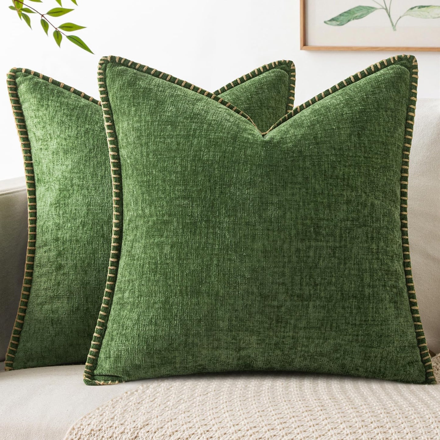 MIULEE Pack of 2 Fall Couch Pillow Covers 18x18 Inch Moss Green Farmhouse Decorative Throw Pillow