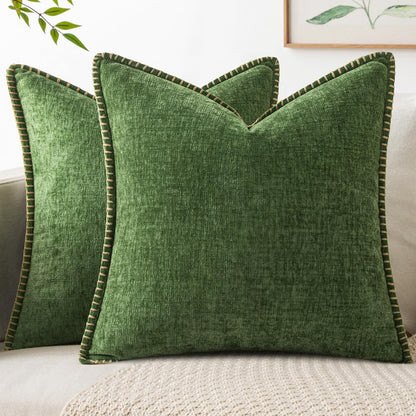 MIULEE Pack of 2 Fall Couch Pillow Covers 18x18 Inch Moss Green Farmhouse Decorative Throw Pillow