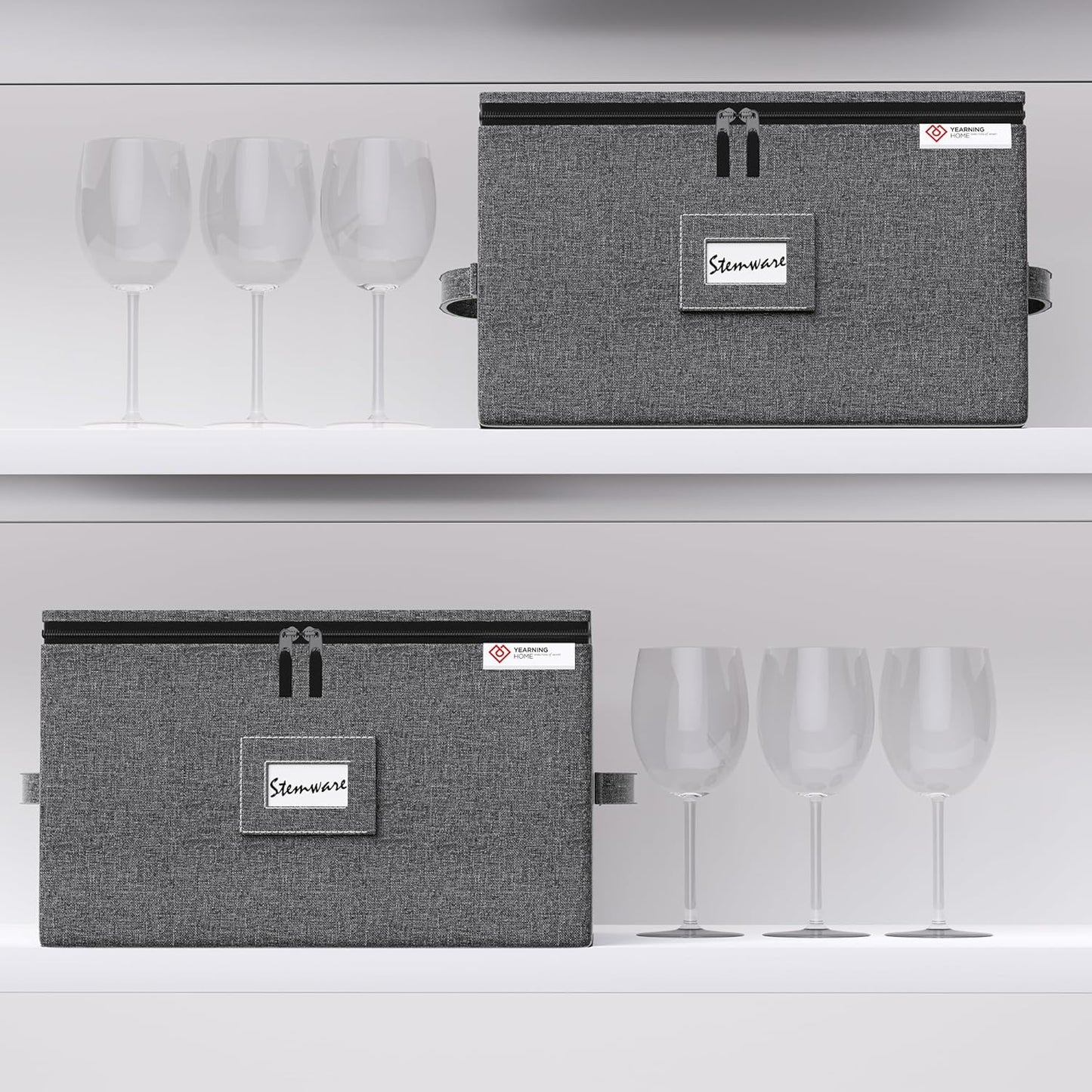 YearningHome Wine Glass Storage Box with Dividers,Hard Shell and Stackable Stemware Storage