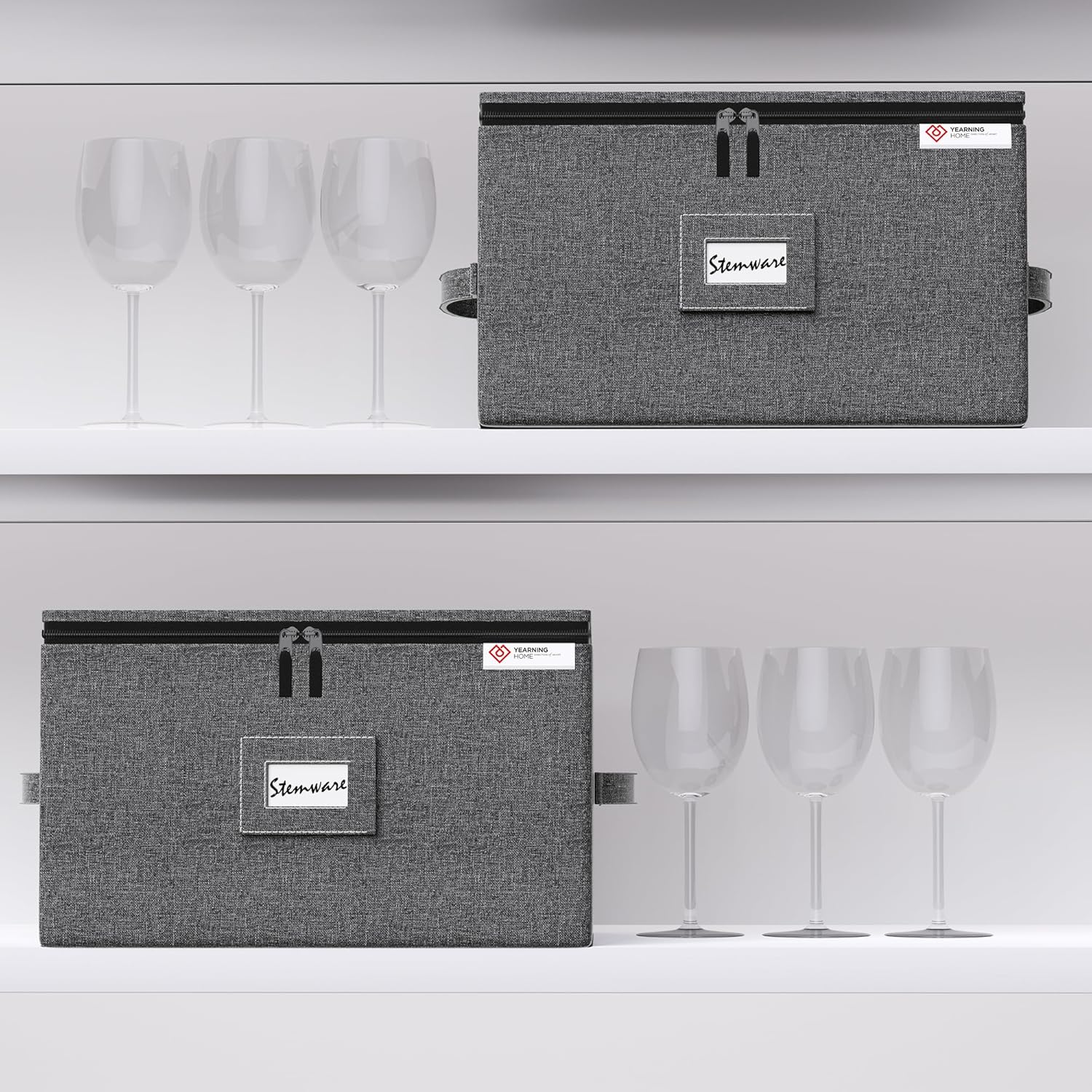 YearningHome Wine Glass Storage Box with Dividers,Hard Shell and Stackable Stemware Storage