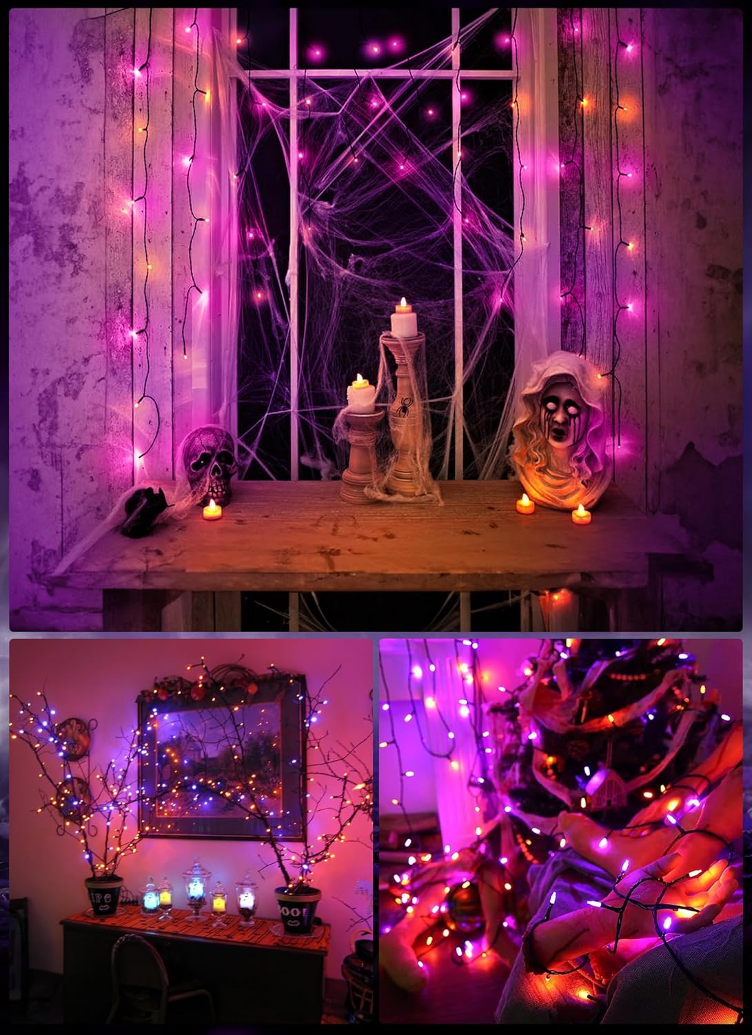 Minetom Halloween String Lights Orange & Purple 100 Count 25 Feet Incandescent Bulb Mini Lights for