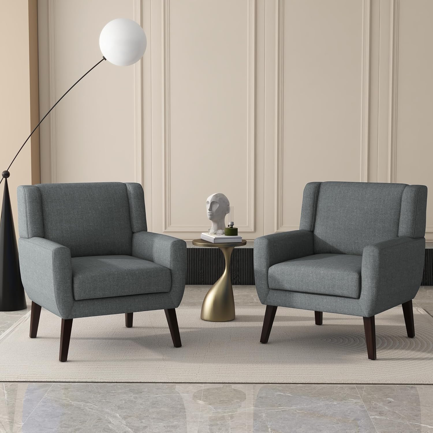 UIXE Accent Chairs Set of 2, Fabric Upholstered Armchair for Living Room, Comfy Arm Chair Single