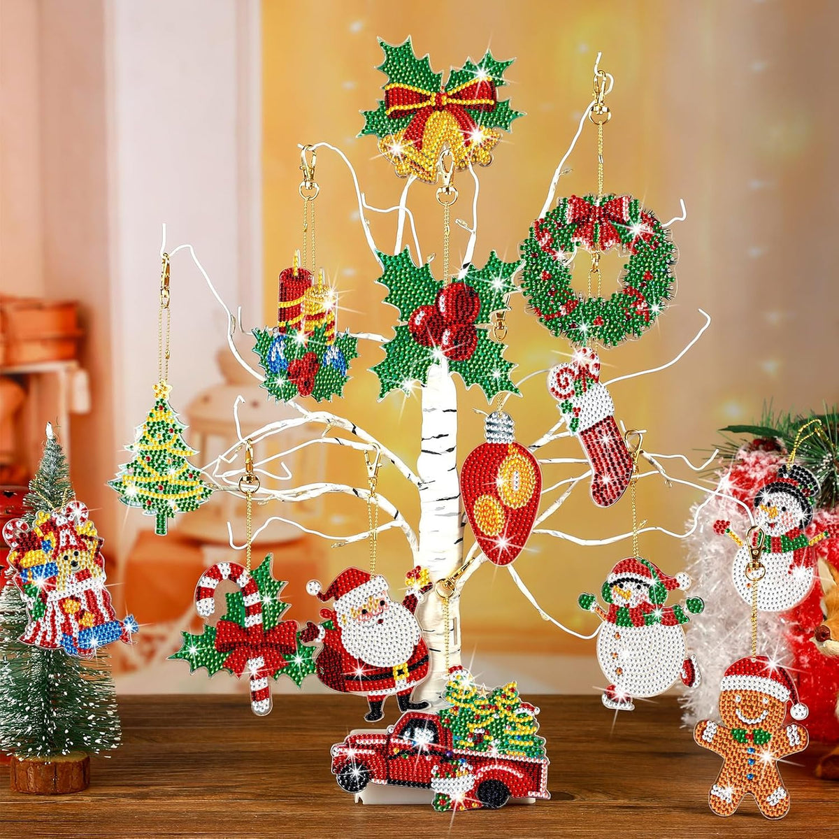 Equsion 14 Pcs Diamond Art Christmas Ornaments Christmas Diamond Painting Keychains Kits 5d DIY