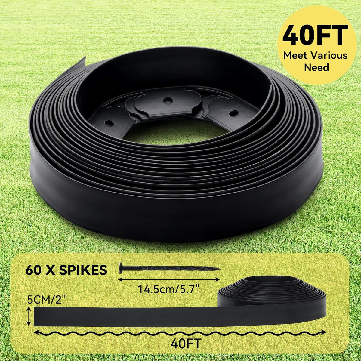 GOTGELIF No Dig Landscape Edging Border, 2'' Tall 40FT Garden Edging Kit with 60pcs Anchoring