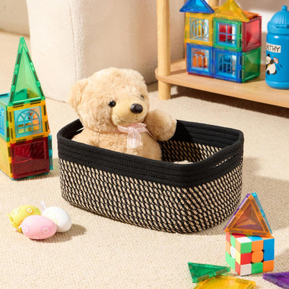 Small Storage Baskets for Organizing | Closet Organizer Bins | Shelf Toy Basket | Woven Rope