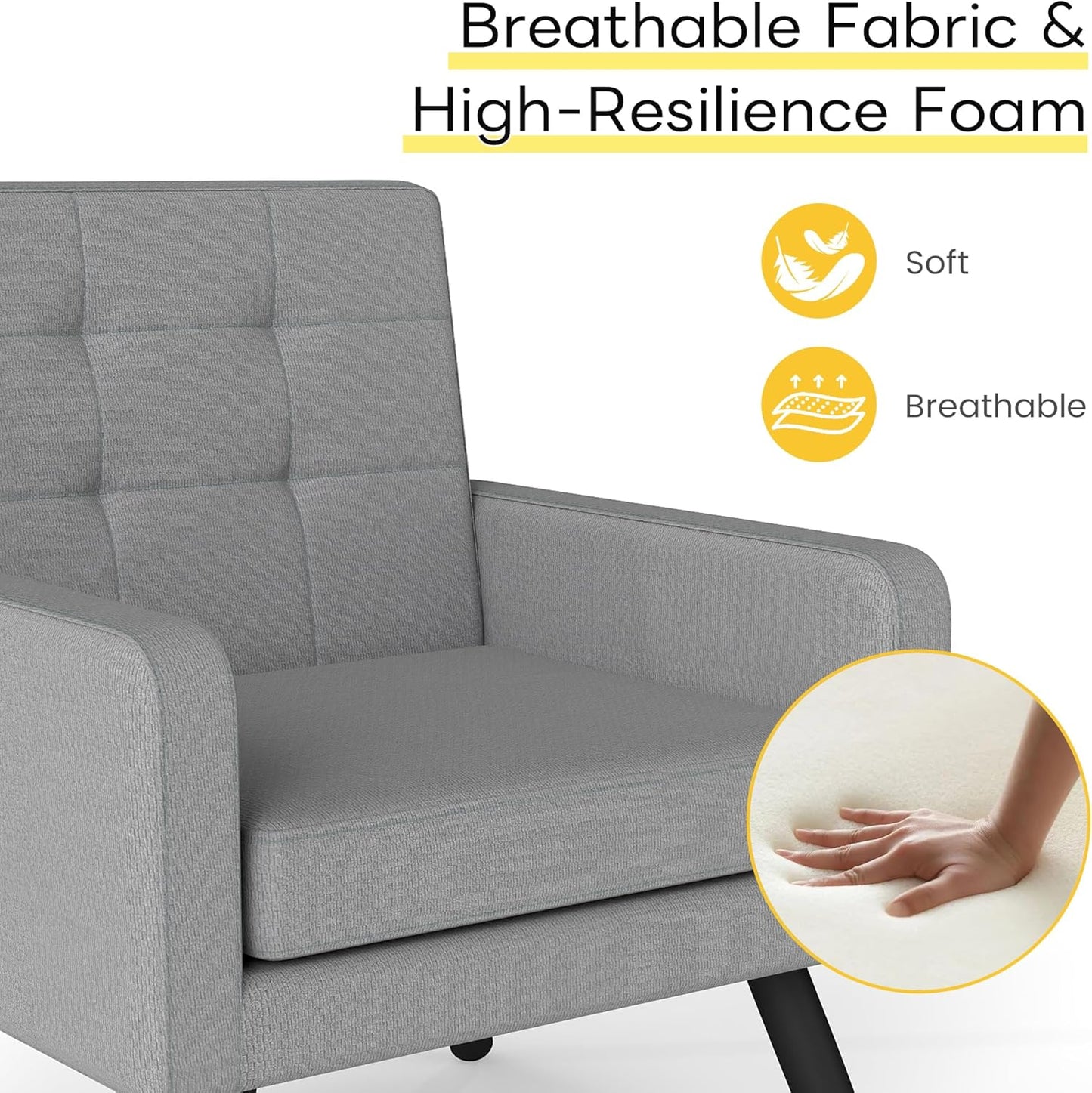 Kromax Mid-Century Modern Accent Chair for Living Room, 496 Lb. Weight Capacity, Dual Armrests