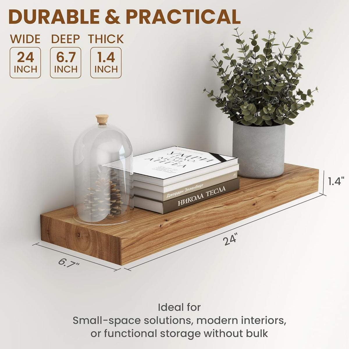 Wood Floating Shelves for Wall, 24" Floating Shelves Wall Mounted, Rustic Old Elm Wood Shelf for