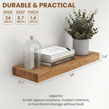 Wood Floating Shelves for Wall, 24" Floating Shelves Wall Mounted, Rustic Old Elm Wood Shelf for