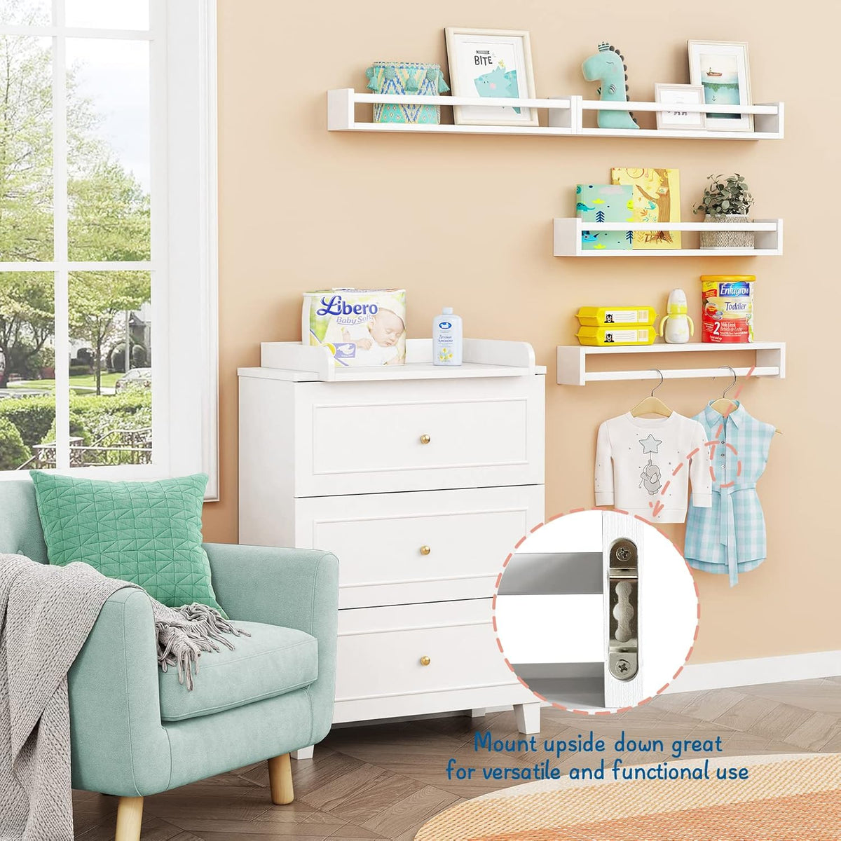 Forbena 24 Inch Wall Bookshelf for Kids Bedroom Set of 4, White Floating Nursery Book Shelves for