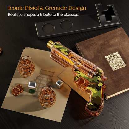 Kollea Camouflage Whiskey Decanter Sets with Grenade Shot Glasses, Anniversary Birthday Gifts for