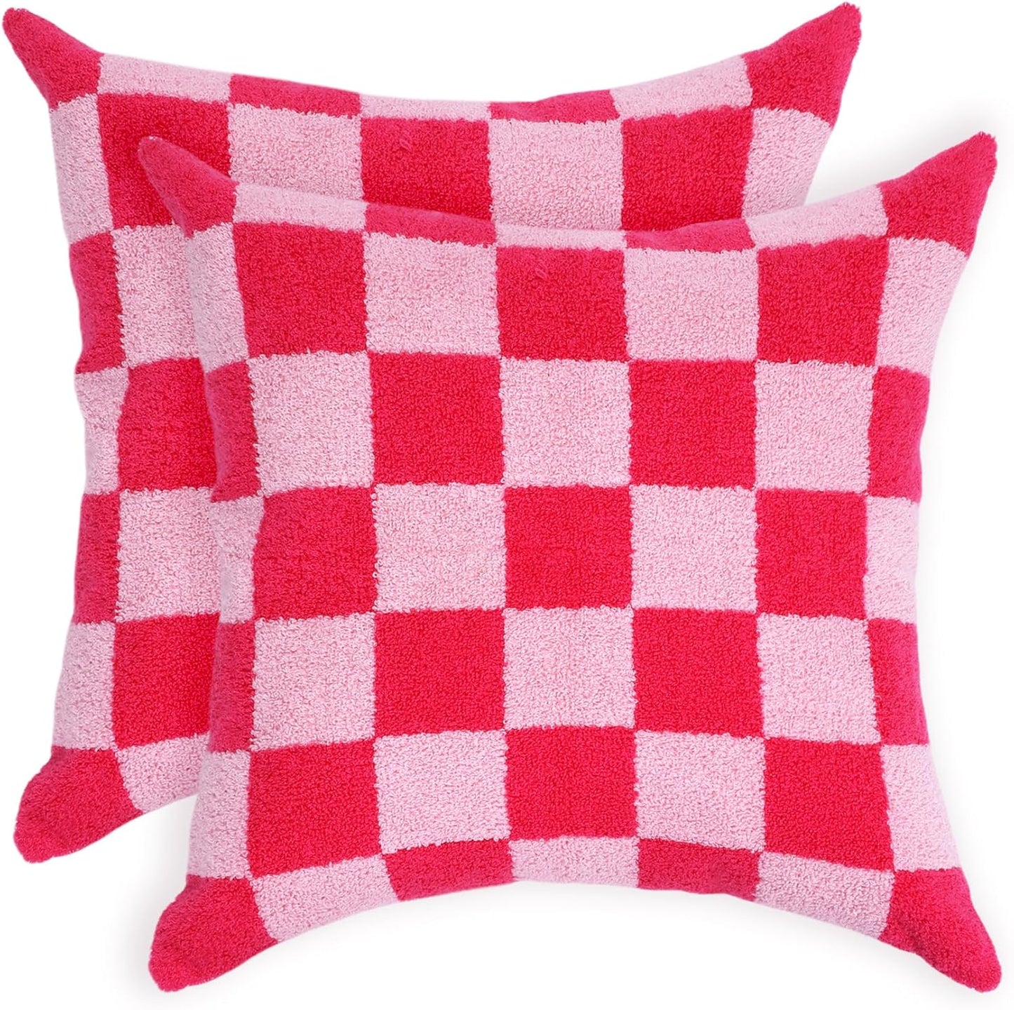 Alysheer Checkered Embroidered Decorative Throw Pillow Covers 18"x 18" Set of 2, Farmhouse Cottage