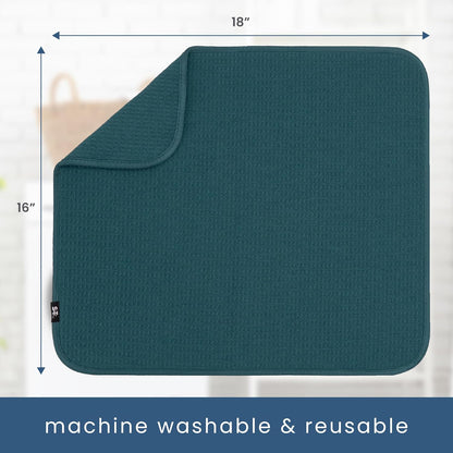 S&T INC. Dish Drying Mat, 16” x 18”, Absorbent Microfiber Kitchen Counter Mat, Dish Drying Pad for