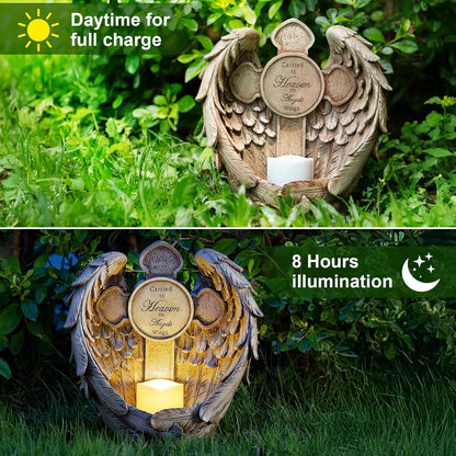12" Solar Angel Wing Cross Garden Lights, Waterproof Memorial Grave Decorations Sympathy Gifts for
