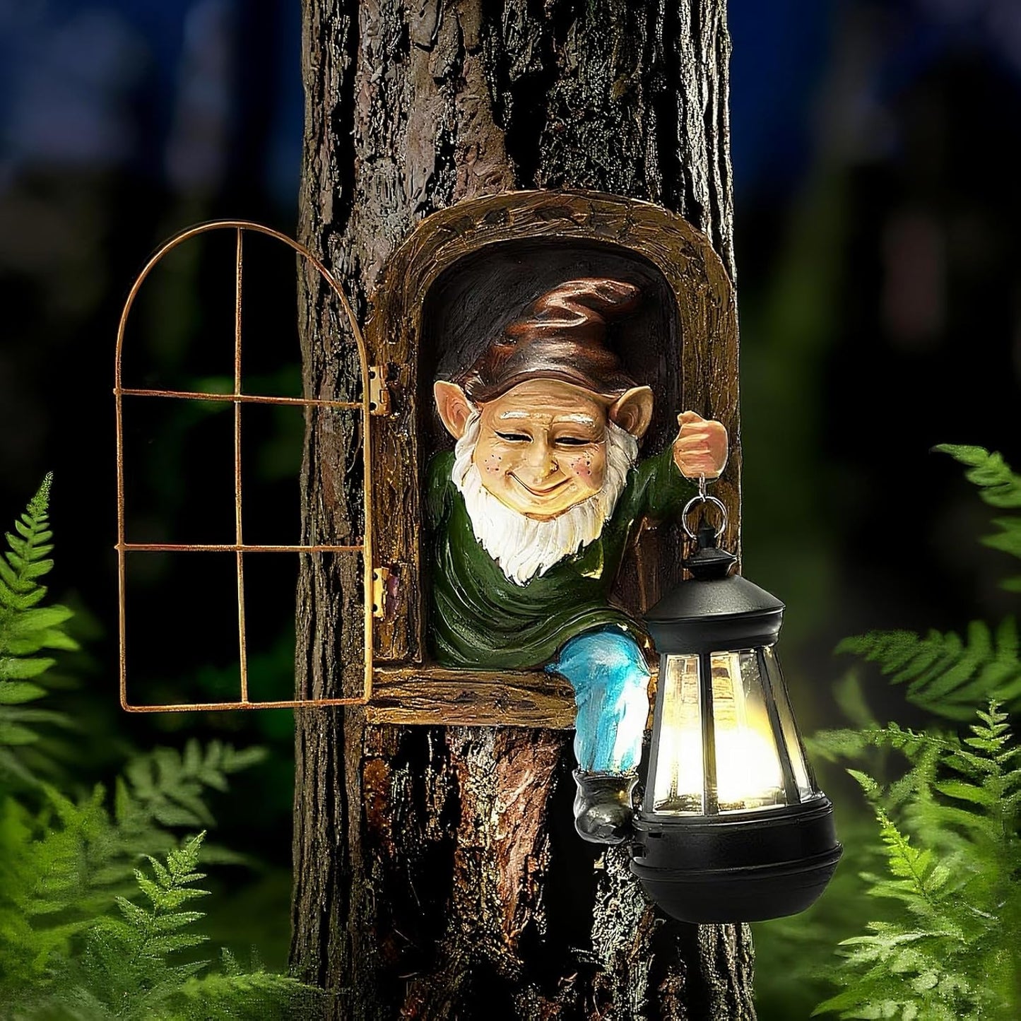 Garden Gnome Decor Outdoor Statue - Gnome With Solar Waterproof Lantern, Whimsical Elf Out The Door