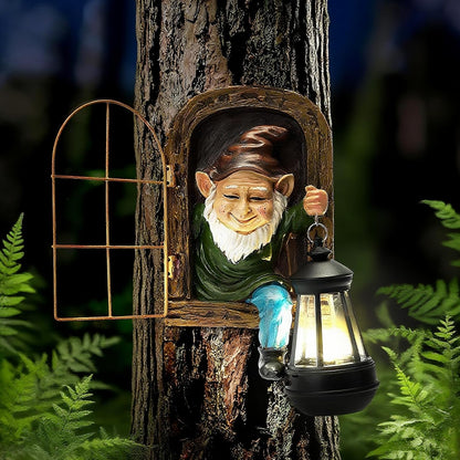 Garden Gnome Decor Outdoor Statue - Gnome With Solar Waterproof Lantern, Whimsical Elf Out The Door