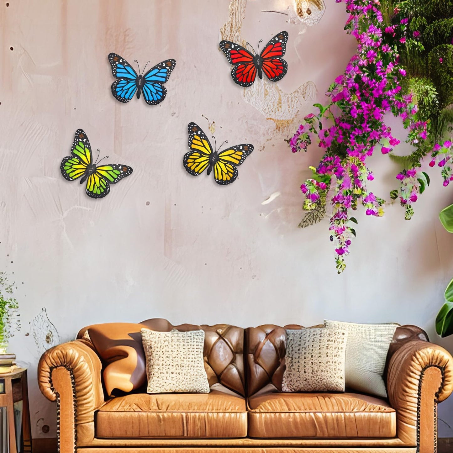 Metal Butterfly Wall Outdoor Decor, 4 Pack 9.8in Metal Butterflies Wall Art Sculpture Hanging