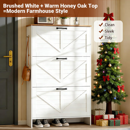 Shoe Cabinet for Entryway, 3 Flip Drawers Shoe Storage Cabinet with 3-Tier Adjustable Shelves