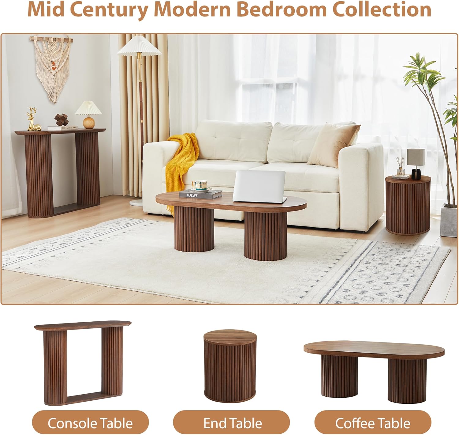 AVZEAR Fluted Round Side Table with Storage, Small Mid Century End Table Fluted Nightstands, Modern