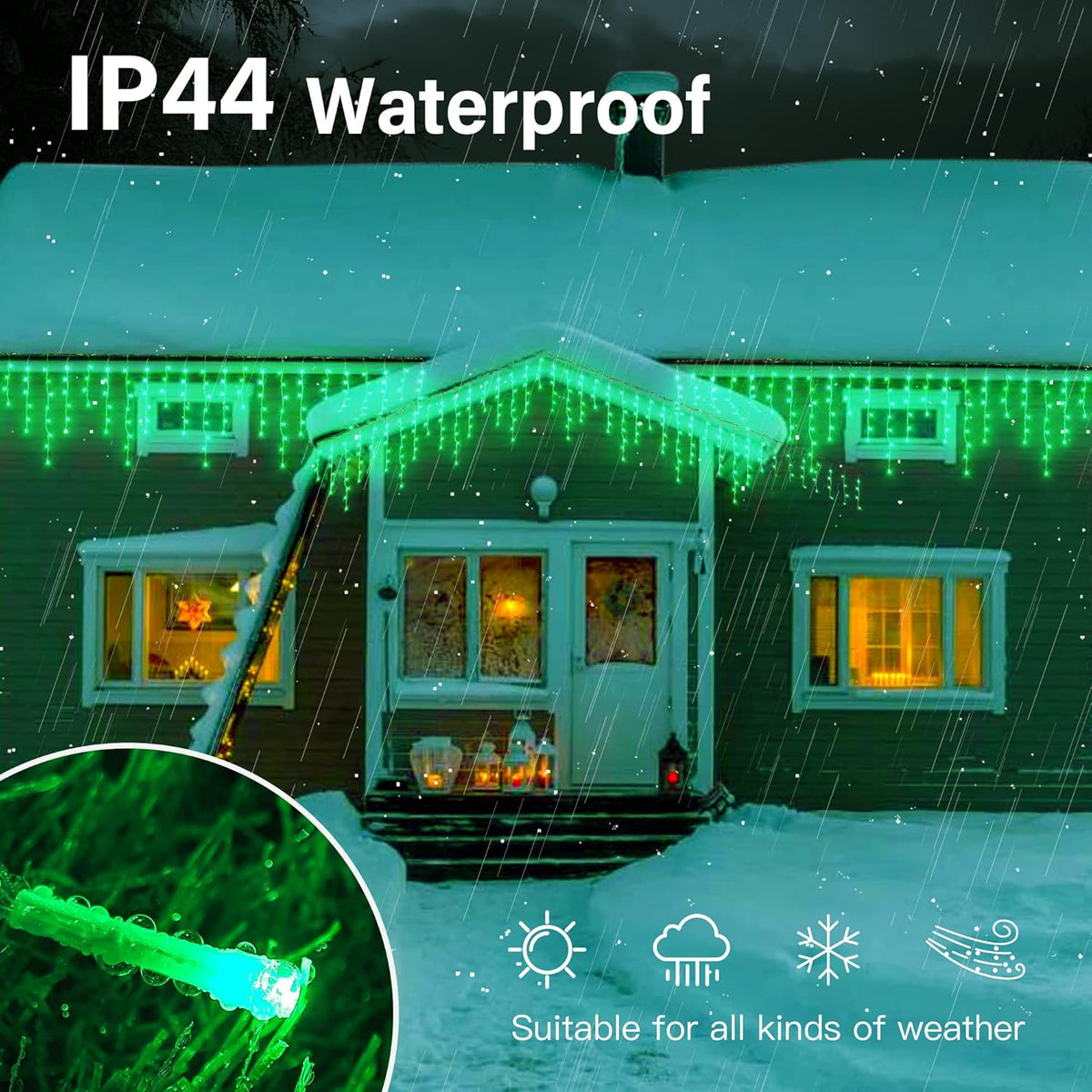 Hopolon 33FT 360L LED Christmas Icicle Lights Outdoor Waterproof,8 Modes Plug in Curtain String