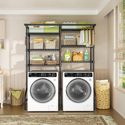 Ulif U13 Over Washer and Dryer Storage Shelves, 6 Tiers Laundry Room Standing Shelf with 2 Hanger