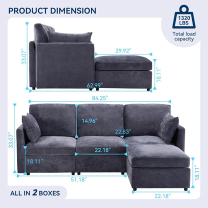 Tbfit Convertible L Shaped Couch, Sectional Sofa for Living Room,Chenille Cloud Couch with Ottoman