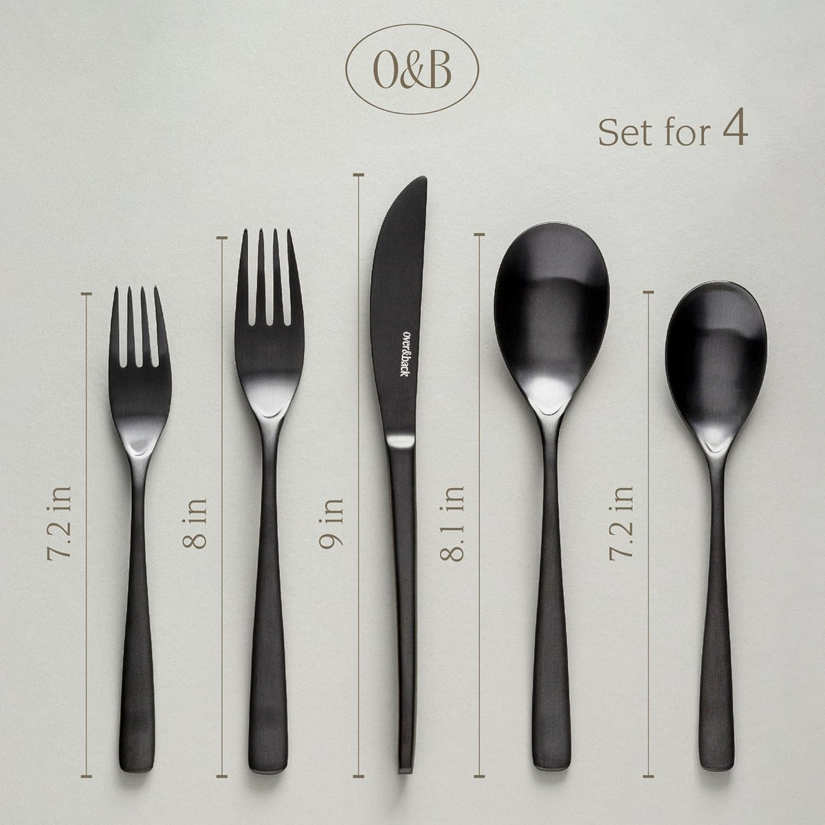 over&back 20pc Curved Flatware Cutlery Set - Comes with 4 Dinner Forks, 4 Salad Forks, 4 Dinner
